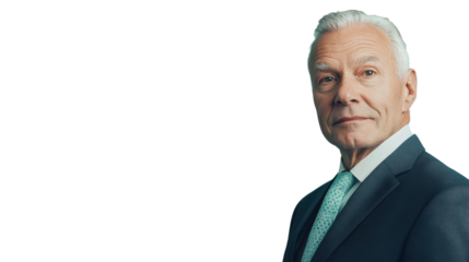 Senior businessman posing on transparent background