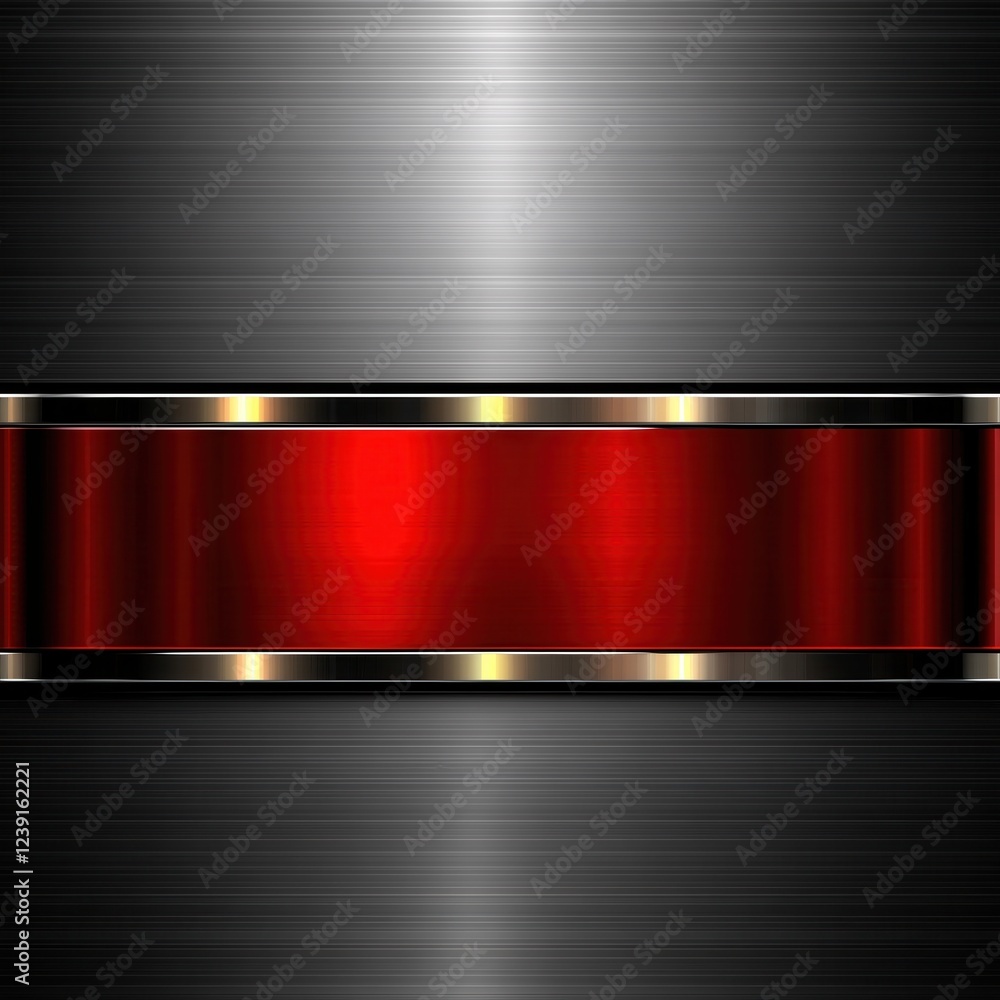 Poster metallic texture with red accent panel and golden trim abstract modern design background