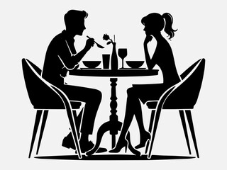 Couple with dining table Silhouette Vector Illustration