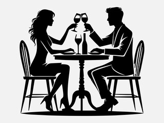 Couple with dining table Silhouette Vector Illustration