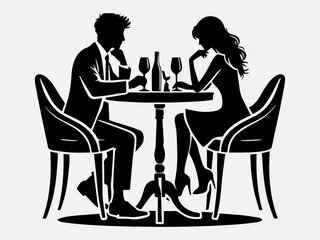 Couple with dining table Silhouette Vector Illustration