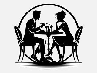 Couple with dining table Silhouette Vector Illustration