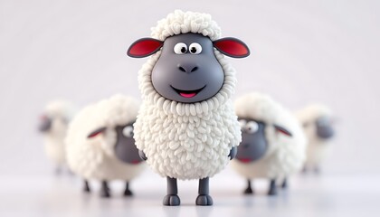 Cute Cartoon Sheep Leader 3d Render Illustration