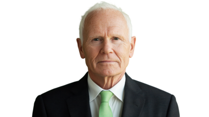 Senior businessman making eye contact on transparent background