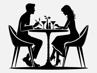 Couple with dining table Silhouette Vector Illustration