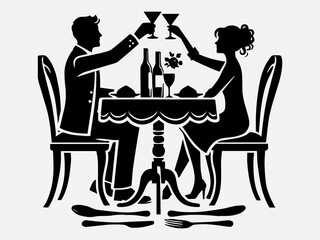 Couple with dining table Silhouette Vector Illustration