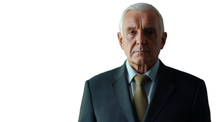Senior businessman making a serious face on transparent background