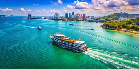 Obraz premium Pattaya Ferry to Koh Larn Island: Aerial View of Departure