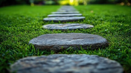 A pathway made of square stone slabs,