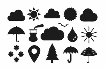 Weather and Nature Icons Collection, Weather silhouette vector illustration 