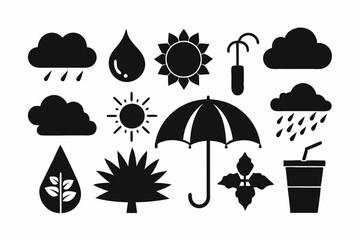 Weather and Nature Icons Collection, Weather silhouette vector illustration 