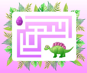 Maze game help dinosaur find correct way for magic egg. Vector illustration © Yulia Zelinskaya