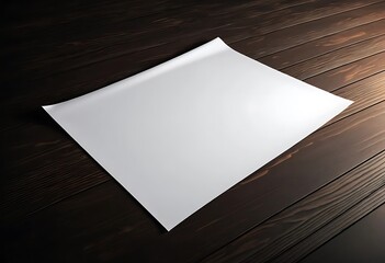 Blank white paper rests on dark wood surface