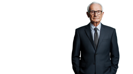 Senior businessman wearing suit and tie with transparent background