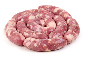 Raw Chopped Meat Sausages Isolated on White Background.