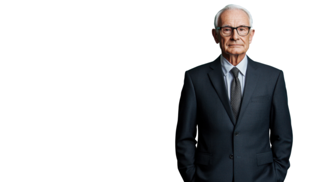 Senior businessman wearing suit and tie with transparent background