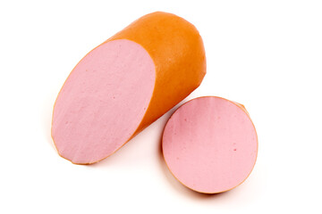 Bologna Sausage Isolated on White Background.