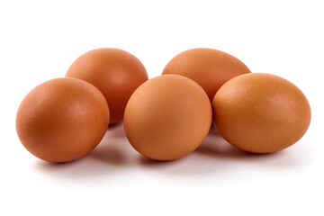 Chicken eggs, isolated on white background.