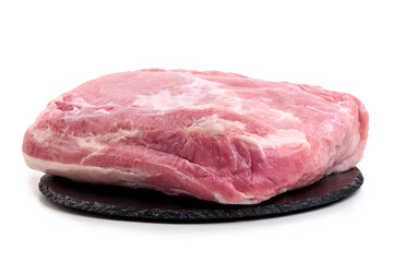 Raw pork loin piece, isolated on white background.