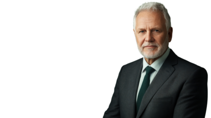 Senior businessman with folded arms on transparent background