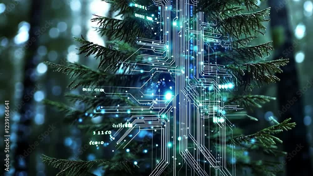 Poster exploring the fusion of nature and technology in a forest environment