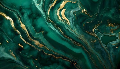 Abstract deep dark-green marble texture with gold splashes, emerald luxury background