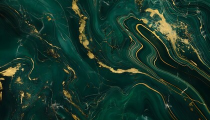 Obraz premium Abstract deep dark-green marble texture with gold splashes, emerald luxury background