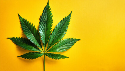 inexperienced leaf or hemp leaves on yellow heritage