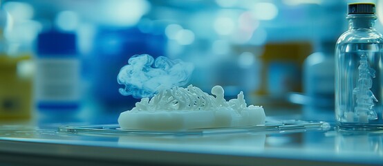Laboratory Experiment with White Smoke on Glass Surface in Background