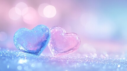 Obraz premium Two Pastel Hearts on Glittering Surface