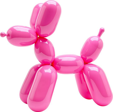 Pink balloon twisted dog. Vibrant pink classic canin shape. Birthday Party, Valentine`s Day, Kids Party element. Png cutout shape with transparent background	
