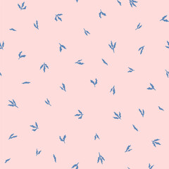 Vector seamless pattern with hand drawn small leaves. Cute botanical design for wrapping paper, textile, wallpaper, fabrics and backgrounds.