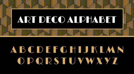Alfabeto Art Déco. Letras ABC al estilo Gran Gatsby. Lettering Diesel Punk. Estética de los años 20, 30, 40 y 50. Fuente vintage para volantes, invitaciones y carteles.