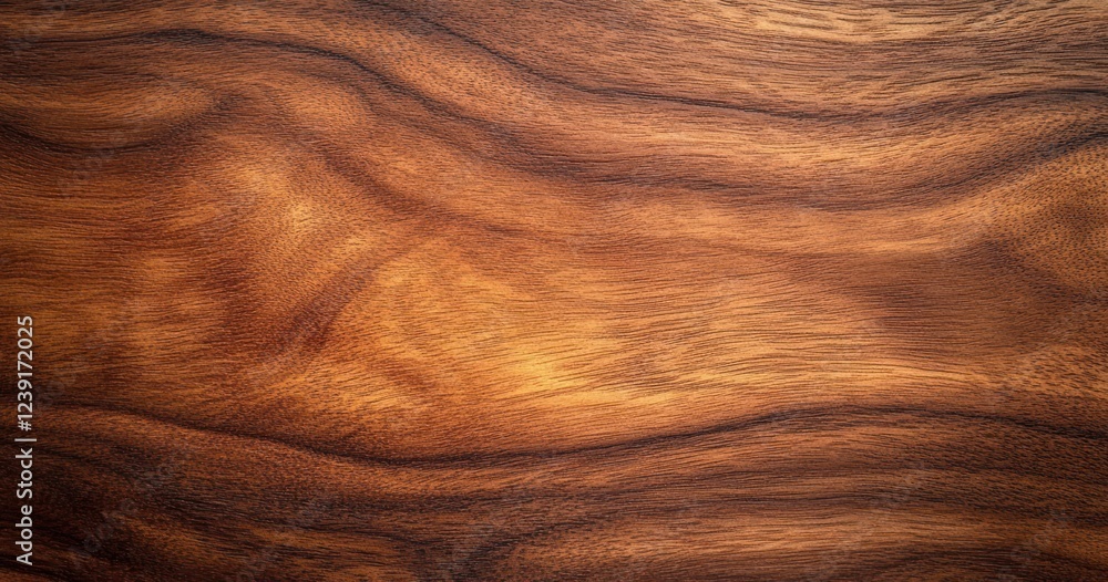 Poster Hyper-realistic Walnut Wood Texture Close-up with Rich Grain Patterns and Natural Light Effects
