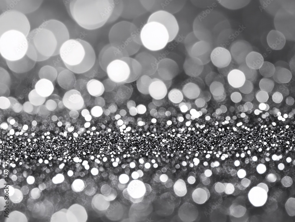 Poster abstract silver glitter bokeh background with defocused lights and sparkling texture