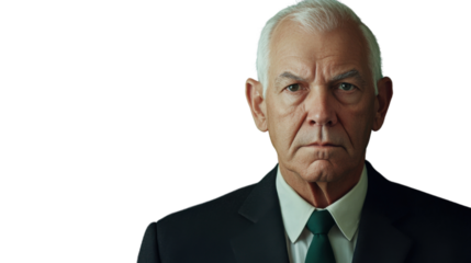 Serious senior businessman looking on transparent background