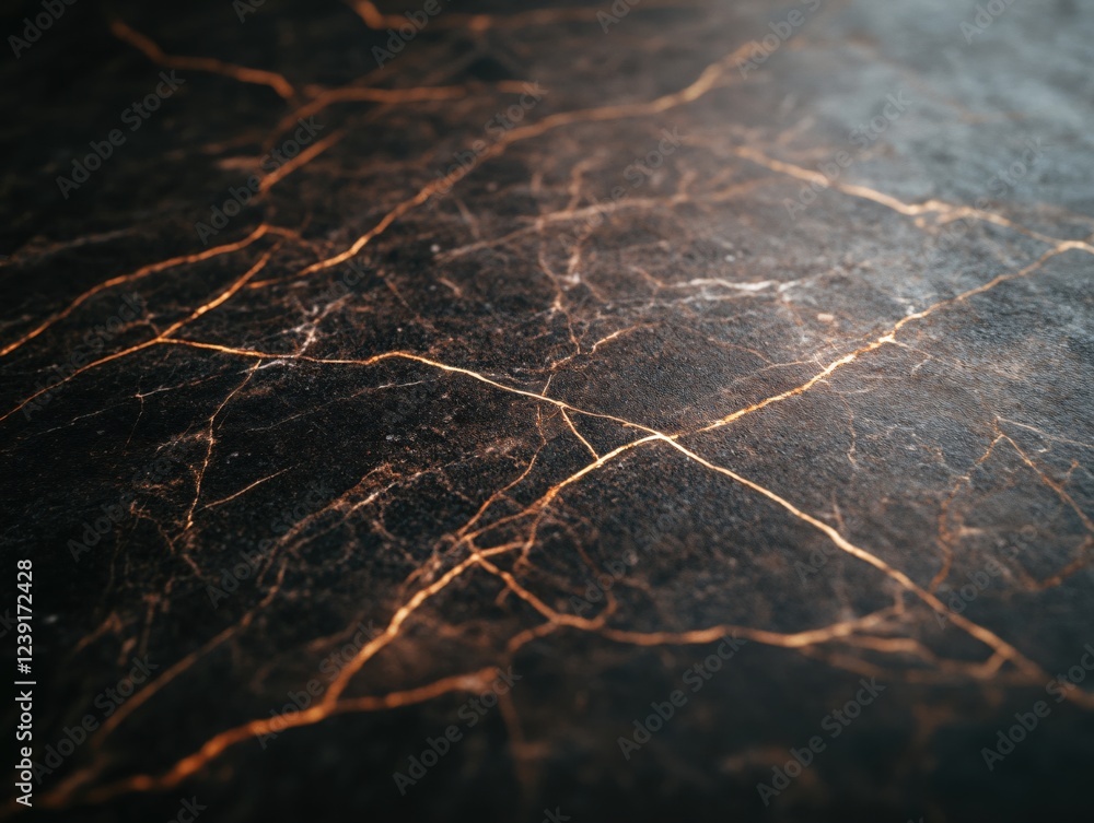 Poster dark surface with golden veins creating a luxurious abstract pattern with a shallow depth of field