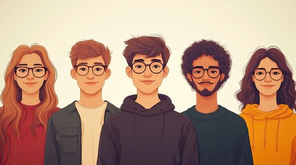 Fototapeta premium Diverse group of young adults wearing glasses