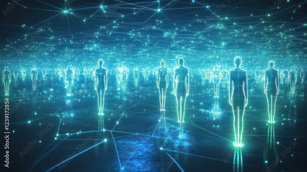 Aufkleber futuristic digital network visualization of global connections between people and technology