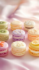 Fototapeta premium Multicolored macaroons on a pastel background