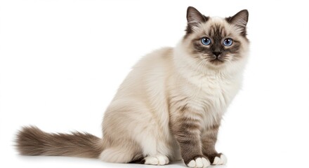 Adorable Fluffy Ragdoll Cat with Blue Eyes Studio Shot