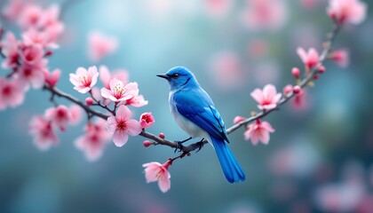 Obraz premium Bluebird on Cherry Blossom Branch Spring Nature Image