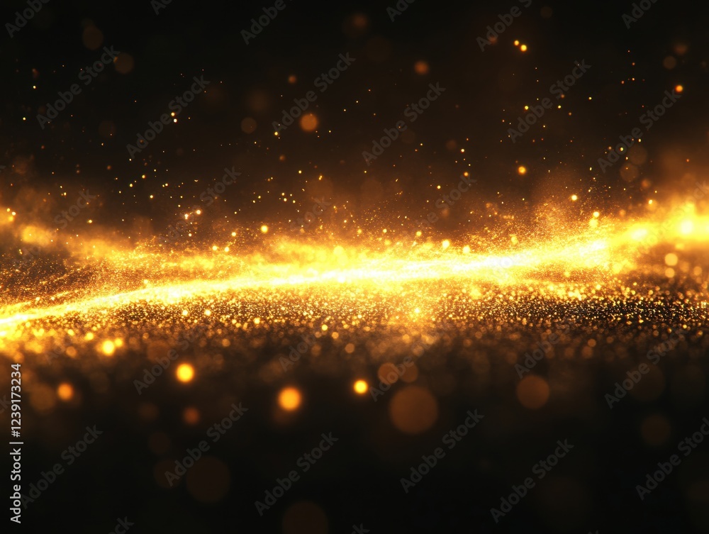 Poster golden light particles floating in dark space creating a magical and ethereal cosmic scene