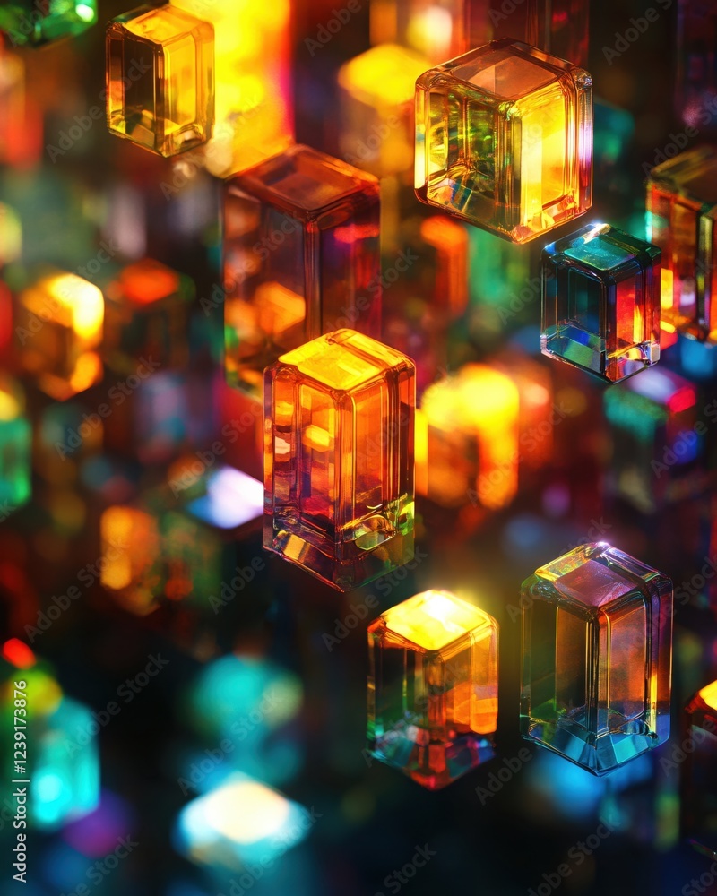 Aufkleber abstract luminous cubes floating in dark space with vibrant colors and soft light effects