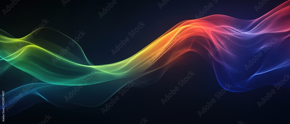 Poster abstract flowing wave with vibrant colors on a dark background creating a dynamic effect
