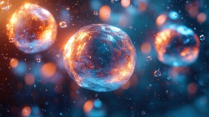 Fototapeta premium Detailed Microscopic View of Human Cells Dividing in 3D Rendering for Biology Medicine and Life Science Understanding