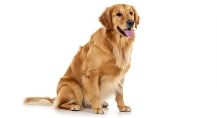 Happy Golden Retriever Dog Sitting Studio Shot Purebred Canine