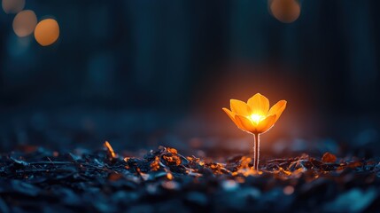 Brilliant Glow of Orange Flower Amidst Dark Forest Background