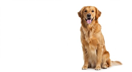 Happy Golden Retriever Dog Sitting Studio Shot Pets Animals