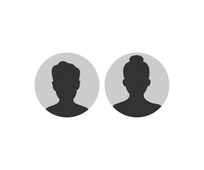 Man and woman avatar profile. Male and Female face silhouette. Profile picture, portrait symbol. Circle button with avatar photo silhouette vector design and illustration.
